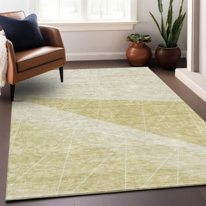 HomeRoots 5' X 8' Wheat & Ivory Geometric Area Rug - Stylish, Washable, UV-Protected, Pet-Friendly Design 657049