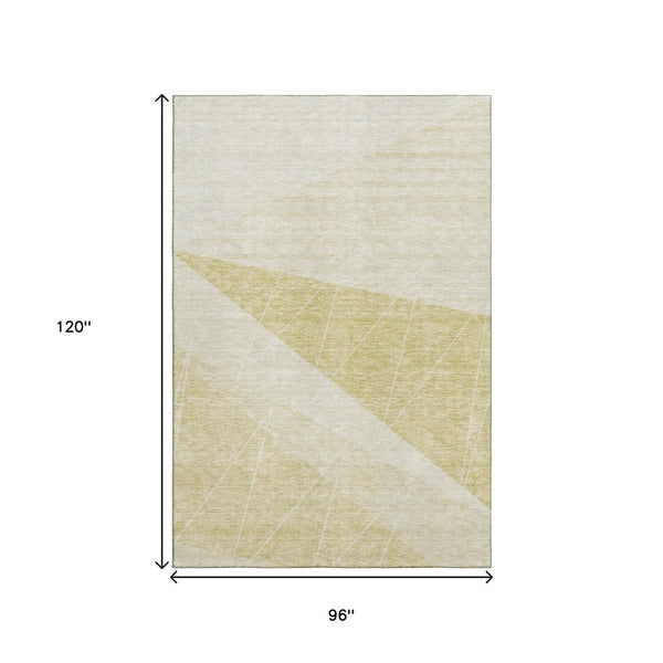 HomeRoots 8' X 10' Wheat & Ivory Geometric Area Rug - Washable, UV Protected, Pet-Friendly for Modern Homes 657051