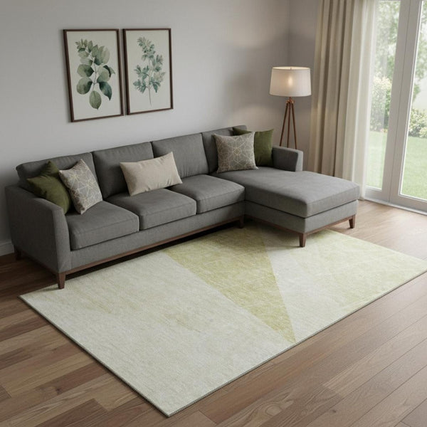 HomeRoots 8' X 10' Wheat & Ivory Geometric Area Rug - Washable, UV Protected, Pet-Friendly for Modern Homes 657051