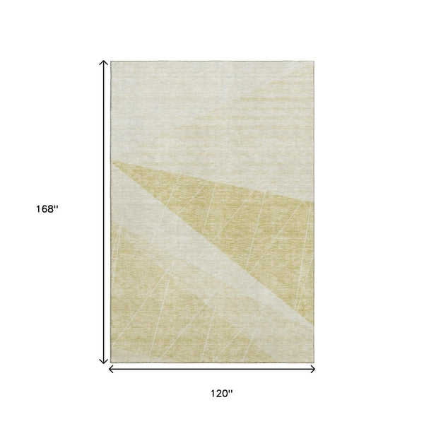 HomeRoots 10' X 14' Wheat and Ivory Geometric Area Rug - Machine-Washable, UV-Protected, Stain-Resistant Design 657053
