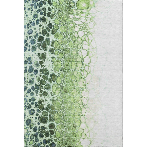 HomeRoots 5' X 8' Artichoke Green, Blue & Ivory Abstract Washable Area Rug with UV Protection & Style 657055