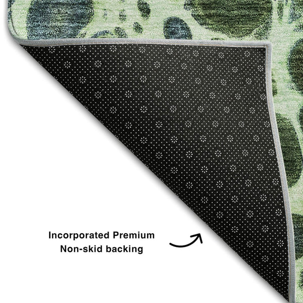 HomeRoots 5' X 8' Artichoke Green, Blue & Ivory Abstract Washable Area Rug with UV Protection & Style 657055