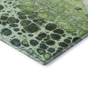 HomeRoots 5' X 8' Artichoke Green, Blue & Ivory Abstract Washable Area Rug with UV Protection & Style 657055