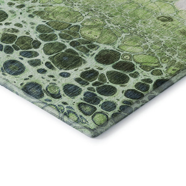 HomeRoots 5' X 8' Artichoke Green, Blue & Ivory Abstract Washable Area Rug with UV Protection & Style 657055