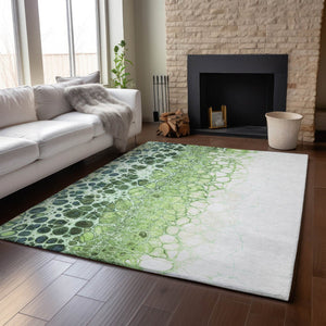 HomeRoots 5' X 8' Artichoke Green, Blue & Ivory Abstract Washable Area Rug with UV Protection & Style 657055