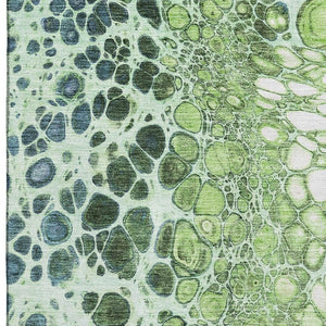 HomeRoots 5' X 8' Artichoke Green, Blue & Ivory Abstract Washable Area Rug with UV Protection & Style 657055