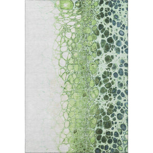 HomeRoots 5' X 8' Artichoke Green, Blue & Ivory Abstract Washable Area Rug with UV Protection & Style 657055
