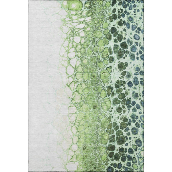 HomeRoots 5' X 8' Artichoke Green, Blue & Ivory Abstract Washable Area Rug with UV Protection & Style 657055