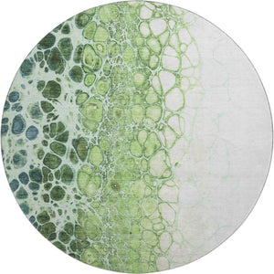 HomeRoots 8' Artichoke Green Blue Ivory Washable Round Rug - Stylish, Durable, UV-Protected for Modern Spaces 657056