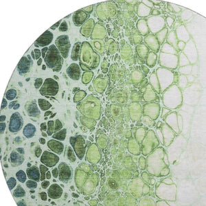 HomeRoots 8' Artichoke Green Blue Ivory Washable Round Rug - Stylish, Durable, UV-Protected for Modern Spaces 657056