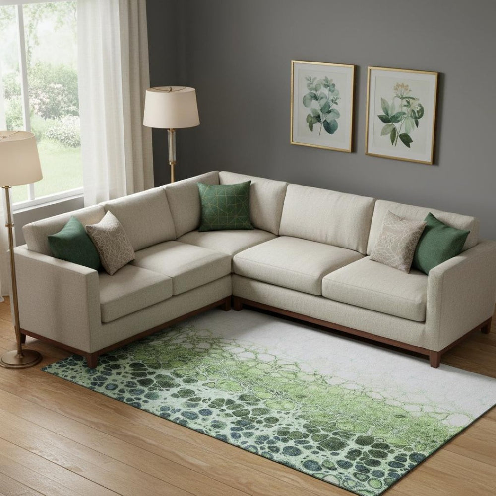 HomeRoots 8' X 10' Artichoke Green, Blue & Ivory Abstract Washable Area Rug with UV Protection & Durability 657057