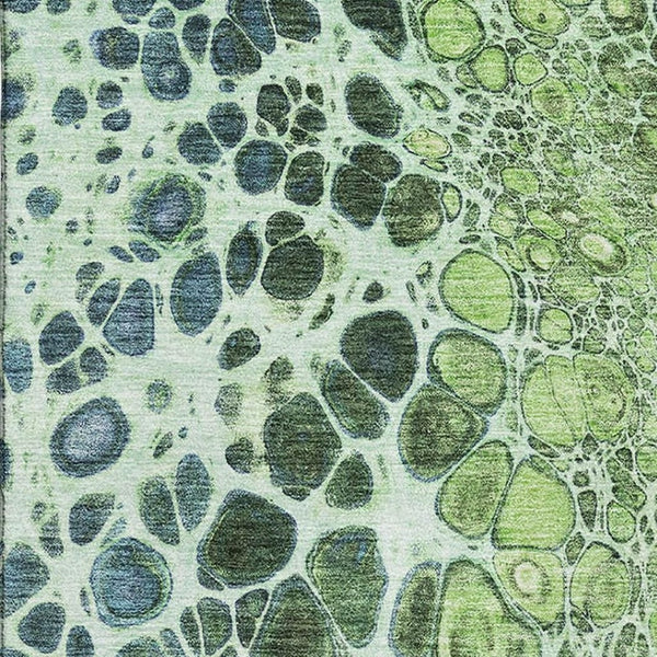 HomeRoots 8' X 10' Artichoke Green, Blue & Ivory Abstract Washable Area Rug with UV Protection & Durability 657057