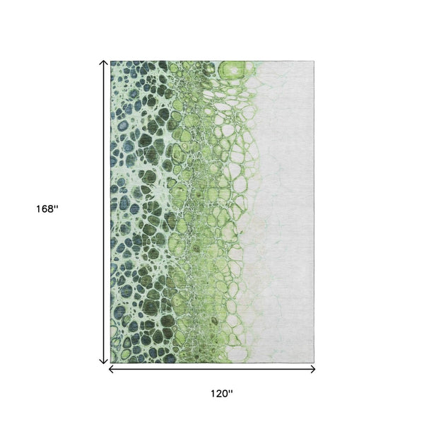 HomeRoots 10' X 14' Artichoke Green, Blue & Ivory Abstract Area Rug - Washable, UV-Protected & Durable Design 657059