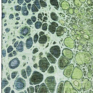 HomeRoots 10' X 14' Artichoke Green, Blue & Ivory Abstract Area Rug - Washable, UV-Protected & Durable Design 657059
