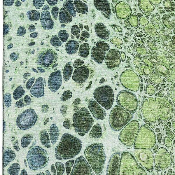 HomeRoots 10' X 14' Artichoke Green, Blue & Ivory Abstract Area Rug - Washable, UV-Protected & Durable Design 657059