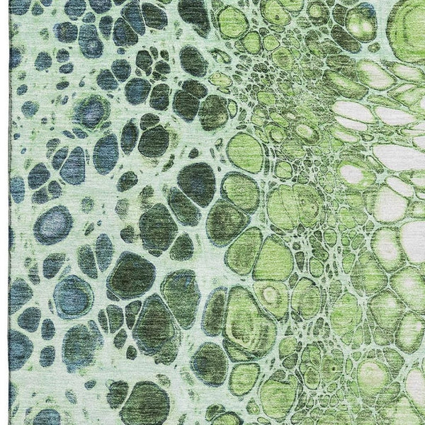 HomeRoots 10' X 14' Artichoke Green, Blue & Ivory Abstract Area Rug - Washable, UV-Protected & Durable Design 657059