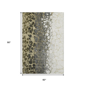 HomeRoots 5' X 8' Abstract Washable Area Rug in Beige, Gray & Ivory - UV Protection for Modern Living Spaces 657061