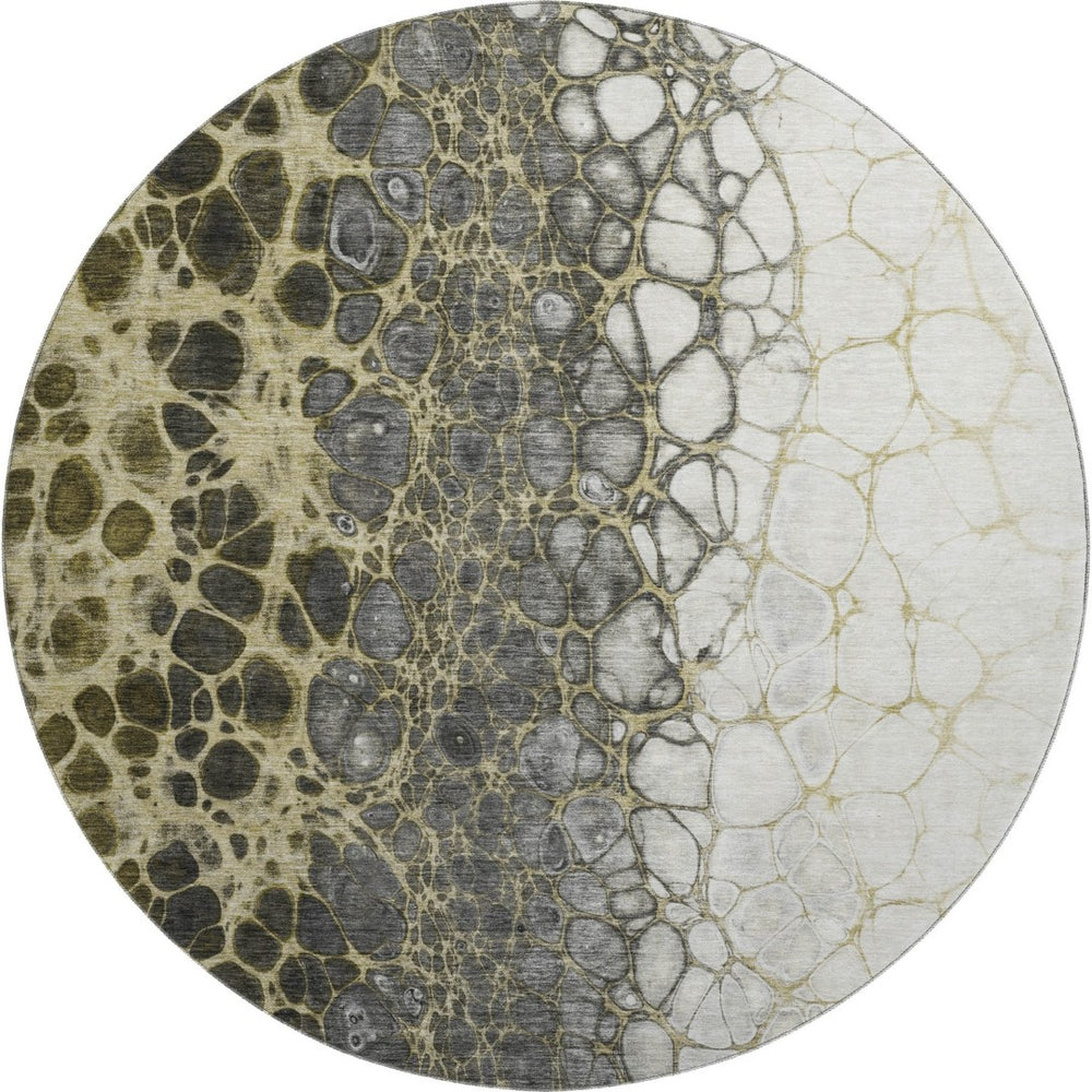 HomeRoots 8' Beige Gray Ivory Abstract Washable Round Rug – Durable, Stain-Resistant, UV Protected Design 657062