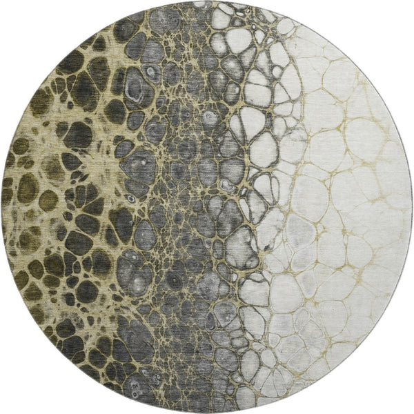 HomeRoots 8' Beige Gray Ivory Abstract Washable Round Rug – Durable, Stain-Resistant, UV Protected Design 657062