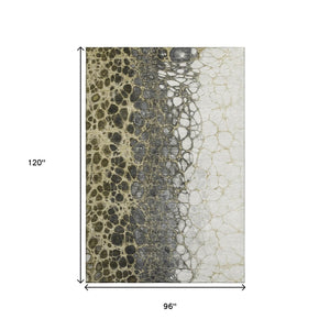 HomeRoots 8' X 10' Washable Abstract Area Rug in Beige, Gray & Ivory - Durable UV Protected Design for High-Traffic Areas 657063
