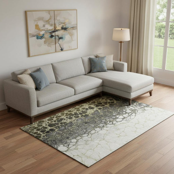 HomeRoots 8' X 10' Washable Abstract Area Rug in Beige, Gray & Ivory - Durable UV Protected Design for High-Traffic Areas 657063