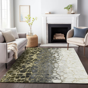HomeRoots 8' X 10' Washable Abstract Area Rug in Beige, Gray & Ivory - Durable UV Protected Design for High-Traffic Areas 657063