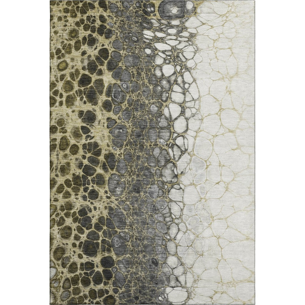 HomeRoots 8' X 10' Washable Abstract Area Rug in Beige, Gray & Ivory - Durable UV Protected Design for High-Traffic Areas 657063