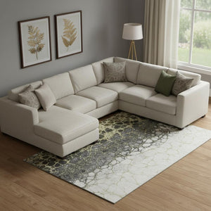HomeRoots 10' Beige, Gray & Ivory Abstract Washable Area Rug - UV Protected, Stain Resistant for Modern Homes 657065