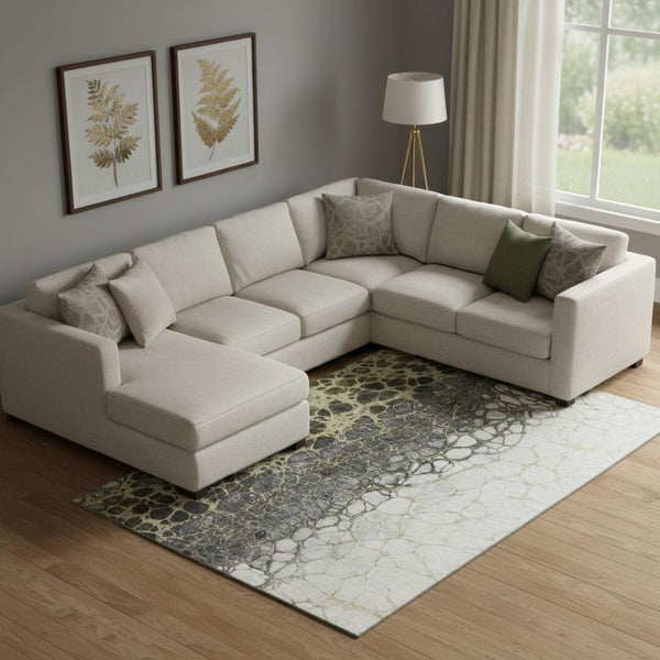 HomeRoots 10' Beige, Gray & Ivory Abstract Washable Area Rug - UV Protected, Stain Resistant for Modern Homes 657065