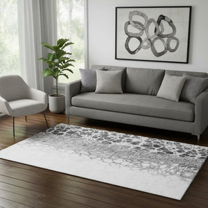 HomeRoots 5' Gray & Silver Abstract Washable Area Rug - Modern Design with UV Protection & Stain Resistance 657067