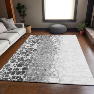 HomeRoots 8' X 10' Gray and Silver Abstract Washable Area Rug - Stylish, Durable, Stain-Resistant, UV Protected! 657069
