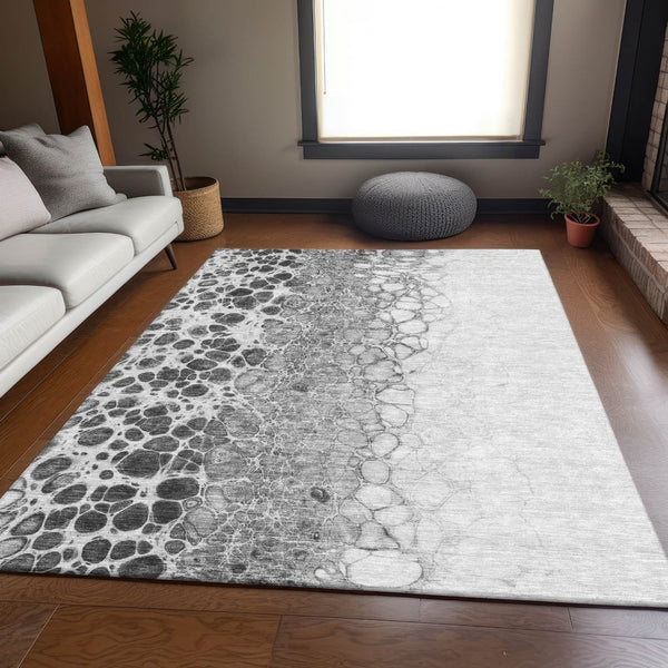 HomeRoots 8' X 10' Gray and Silver Abstract Washable Area Rug - Stylish, Durable, Stain-Resistant, UV Protected! 657069