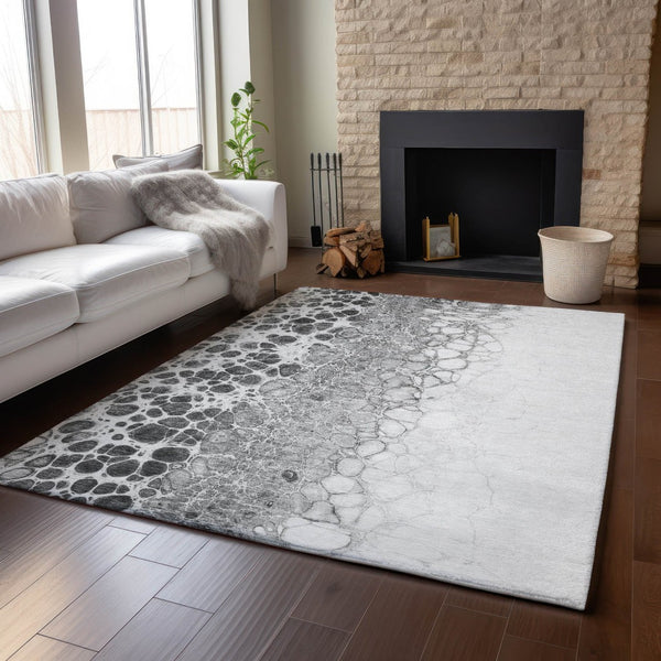 HomeRoots 8' X 10' Gray and Silver Abstract Washable Area Rug - Stylish, Durable, Stain-Resistant, UV Protected! 657069