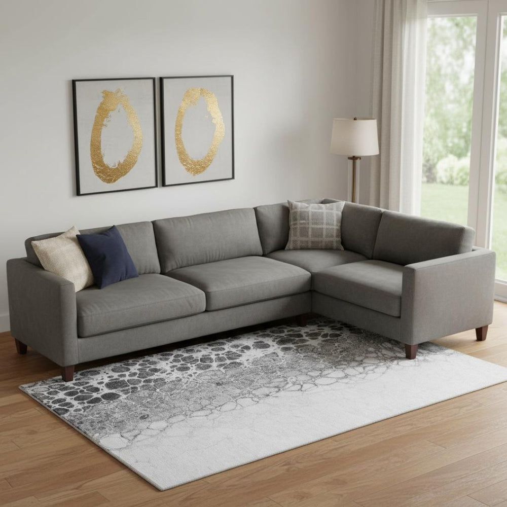 HomeRoots 9' X 12' Gray and Silver Abstract Area Rug – Washable, UV Protected, Durable for Families & Pets 657070