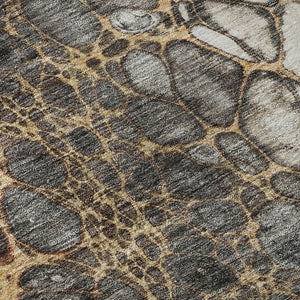 HomeRoots 8' Abstract Ivory Gray Gold Washable Round Rug - Durable, Stain-Resistant, UV Protected Design 657074