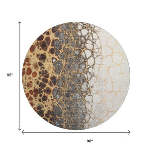 HomeRoots 8' Abstract Ivory Gray Gold Washable Round Rug - Durable, Stain-Resistant, UV Protected Design 657074