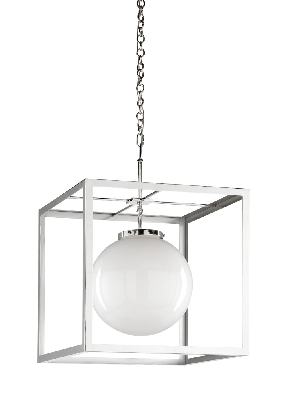 Wildwood High Square Chandelier In Polished Nickel With Oversized Milk-Glass Globes, 22"W Modern Lantern 65708