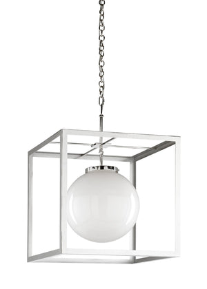 Wildwood High Square Chandelier In Polished Nickel With Oversized Milk-Glass Globes, 22"W Modern Lantern 65708