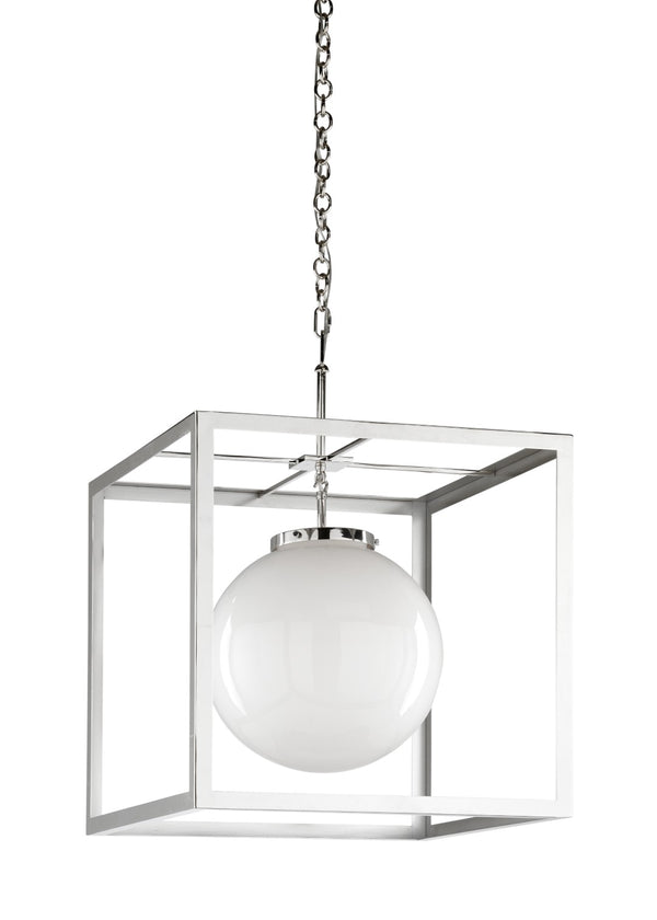 Wildwood High Square Chandelier In Polished Nickel With Oversized Milk-Glass Globes, 22"W Modern Lantern 65708