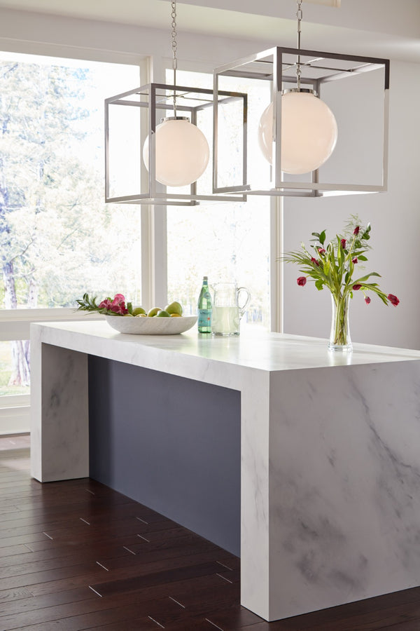 Wildwood High Square Chandelier In Polished Nickel With Oversized Milk-Glass Globes, 22"W Modern Lantern 65708