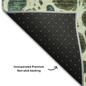 HomeRoots 8' Olive Green, Gold & Ivory Abstract Washable Round Rug - Durable, UV-Protected & Easy-Care Design! 657080