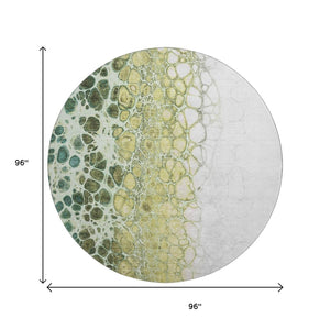 HomeRoots 8' Olive Green, Gold & Ivory Abstract Washable Round Rug - Durable, UV-Protected & Easy-Care Design! 657080