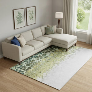 HomeRoots 8' X 10' Olive Green, Gold & Ivory Abstract Area Rug - Washable, UV-Protected, Stylish & Durable! 657081