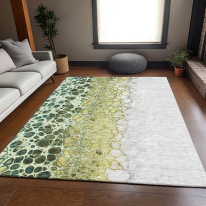 HomeRoots 8' X 10' Olive Green, Gold & Ivory Abstract Area Rug - Washable, UV-Protected, Stylish & Durable! 657081