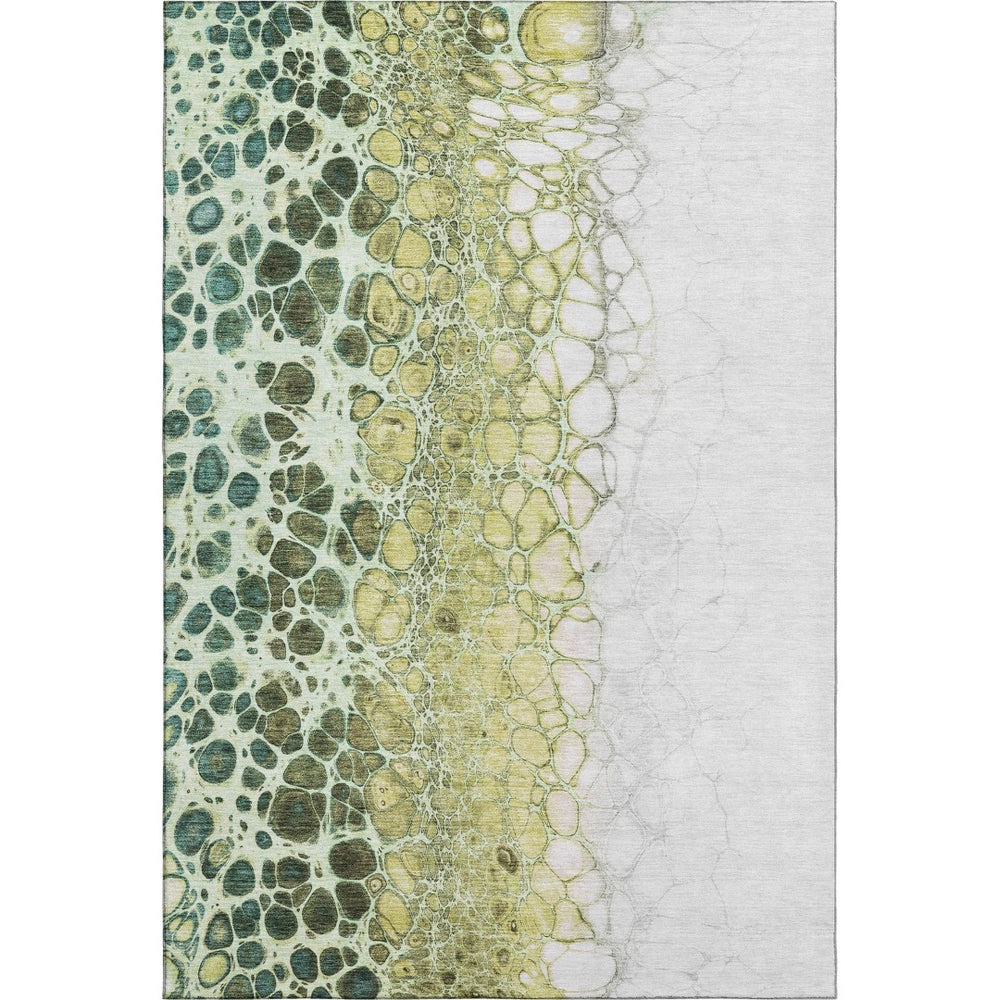 HomeRoots 8' X 10' Olive Green, Gold & Ivory Abstract Area Rug - Washable, UV-Protected, Stylish & Durable! 657081