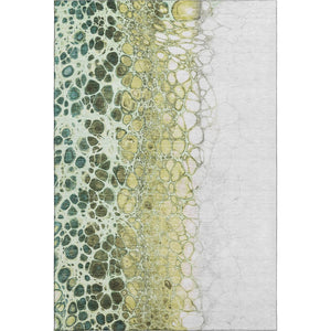 HomeRoots 8' X 10' Olive Green, Gold & Ivory Abstract Area Rug - Washable, UV-Protected, Stylish & Durable! 657081