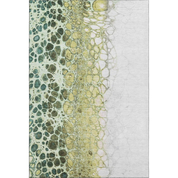 HomeRoots 8' X 10' Olive Green, Gold & Ivory Abstract Area Rug - Washable, UV-Protected, Stylish & Durable! 657081