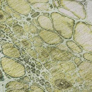 HomeRoots 8' X 10' Olive Green, Gold & Ivory Abstract Area Rug - Washable, UV-Protected, Stylish & Durable! 657081