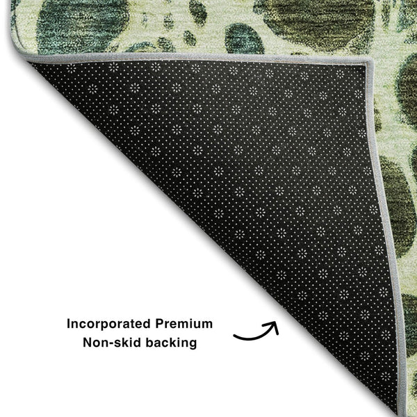 HomeRoots 9' X 12' Olive Green Gold Ivory Abstract Area Rug - Washable, UV Protected, Stain Resistant Design 657082