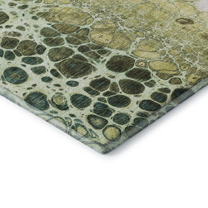 HomeRoots 9' X 12' Olive Green Gold Ivory Abstract Area Rug - Washable, UV Protected, Stain Resistant Design 657082